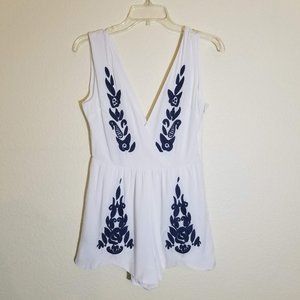 White and Blue embroidered Romper